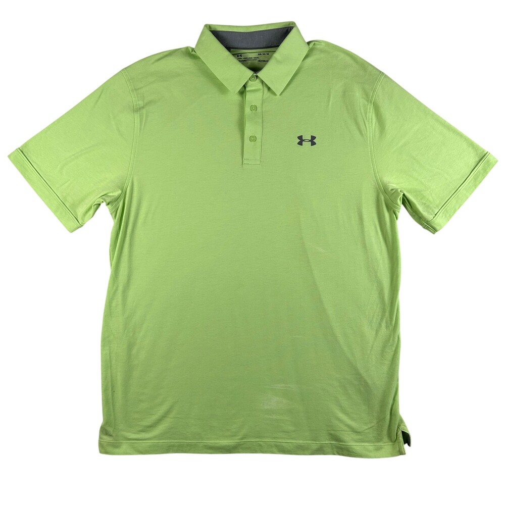 Under Armour Polo Shirt Mens Large Green HeatGear Golf Performance Relaxed Fit